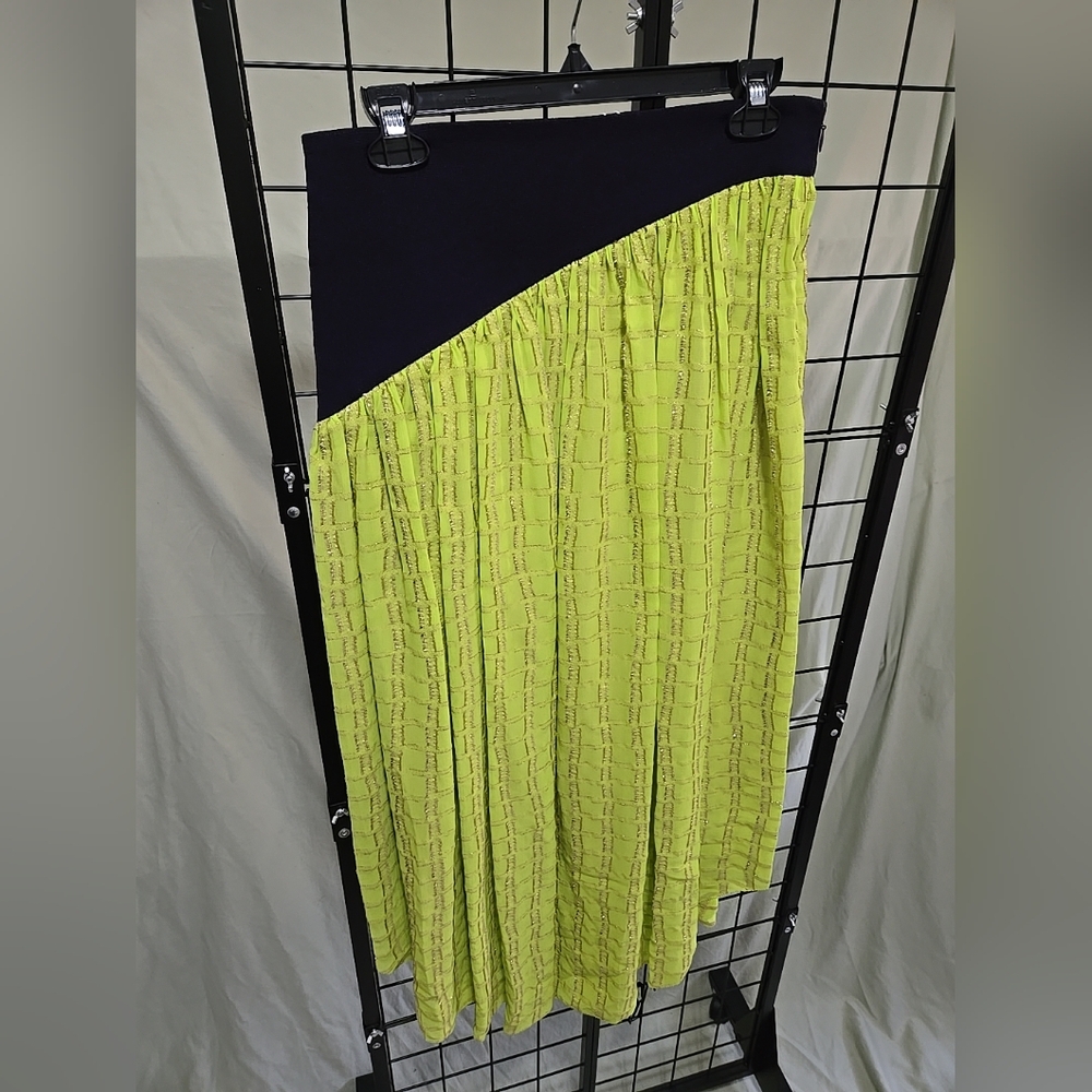 NEW Tory Burch Colorblock Chiffon Lime Skirt Size 10 MSRP $1998